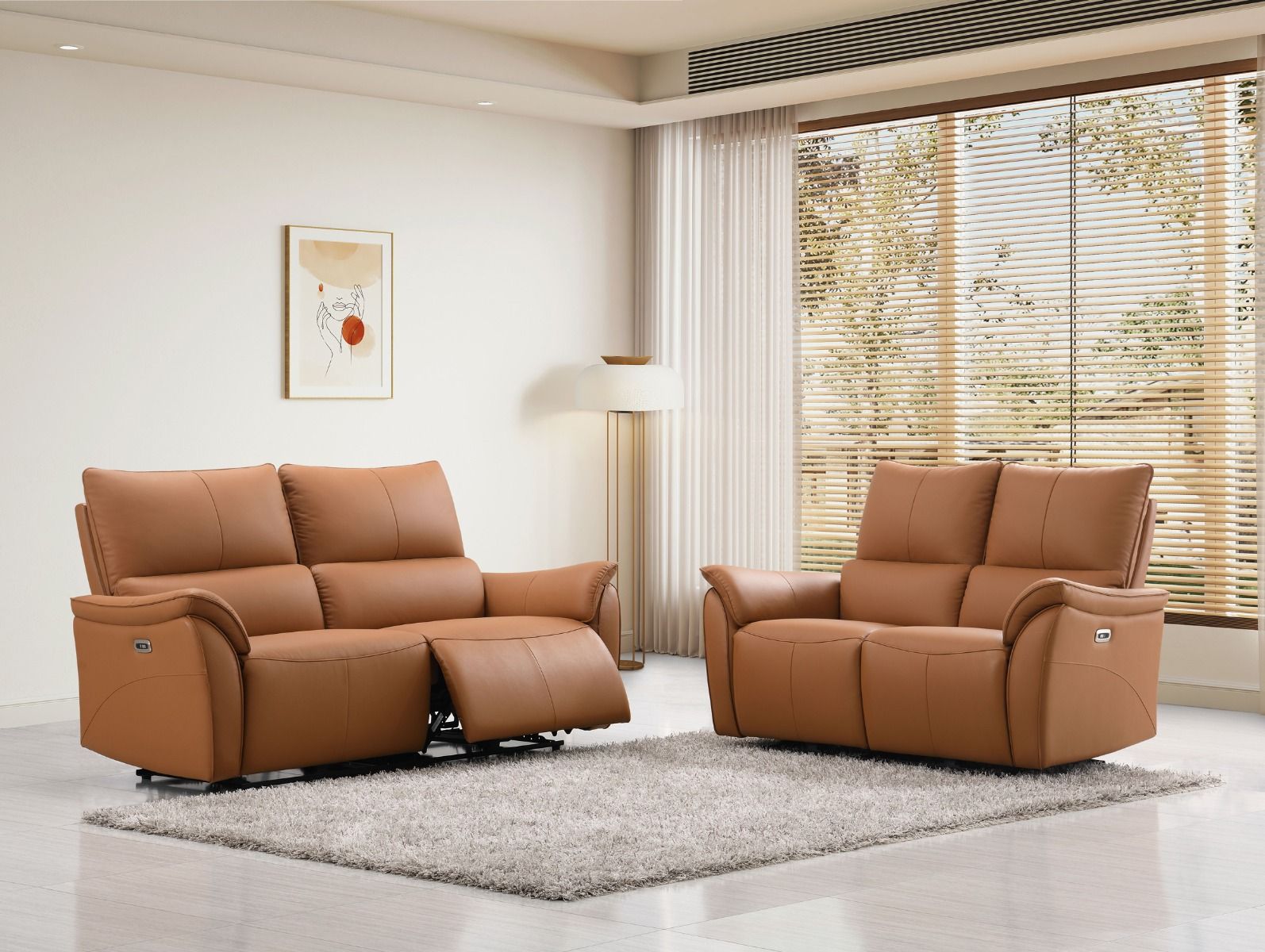 Oregon ruskeat nahkasohvat 3+2 sähkömekanismeilla