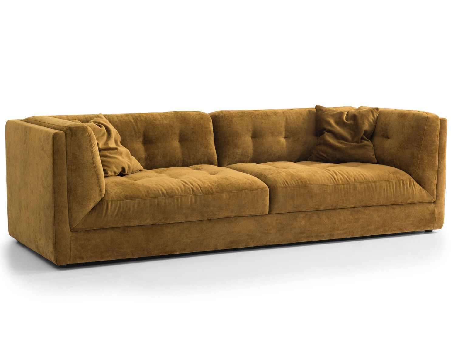 Leveä keltainen löhösohva kullankeltaisella värillä