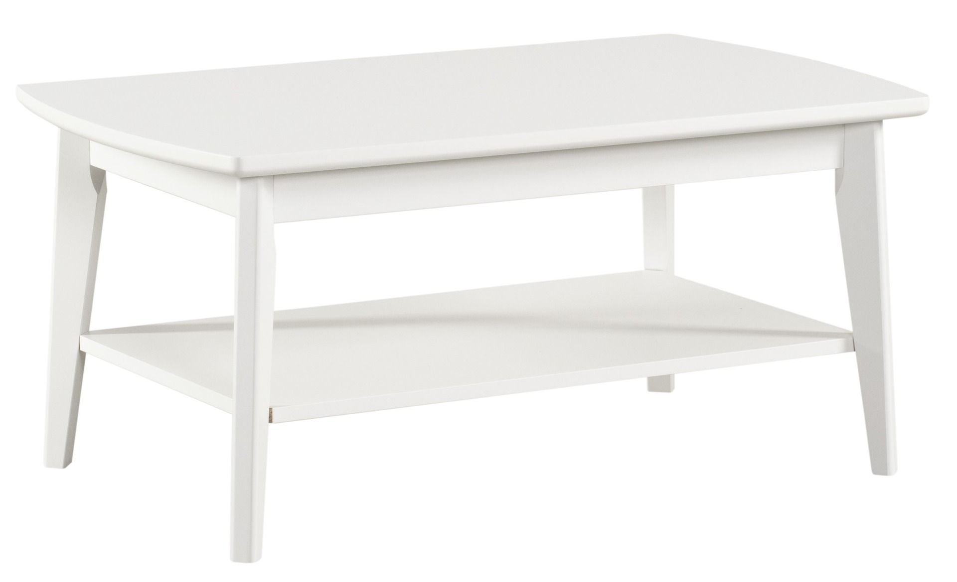 Valkoinen sohvapöytä alatasolla, koko 60x100cm.