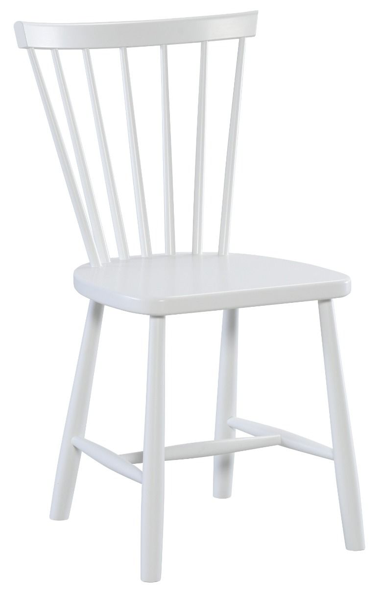 Peittävänvalkoinen pinnatuoli, jonka pinnat levenevät tyylikkäästi selkänojasta ylöspäin. Selkänojan malli hieman kaareva. Väri peittävän valkoinen, materiaali koivu.