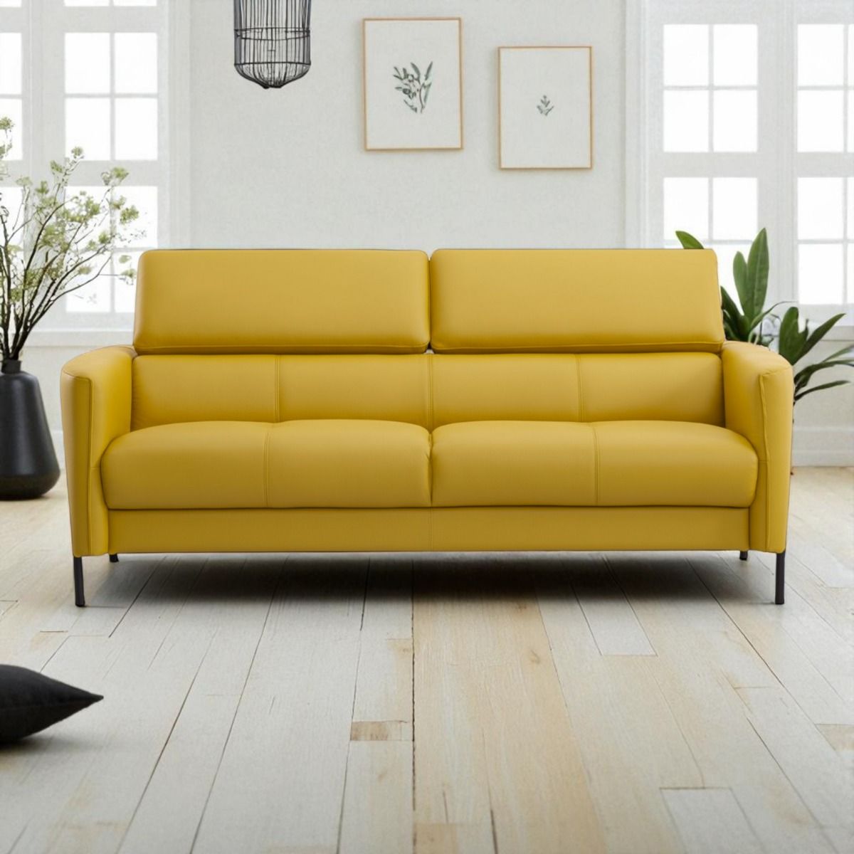 Pisa keltainen nahkasohva 3-ist