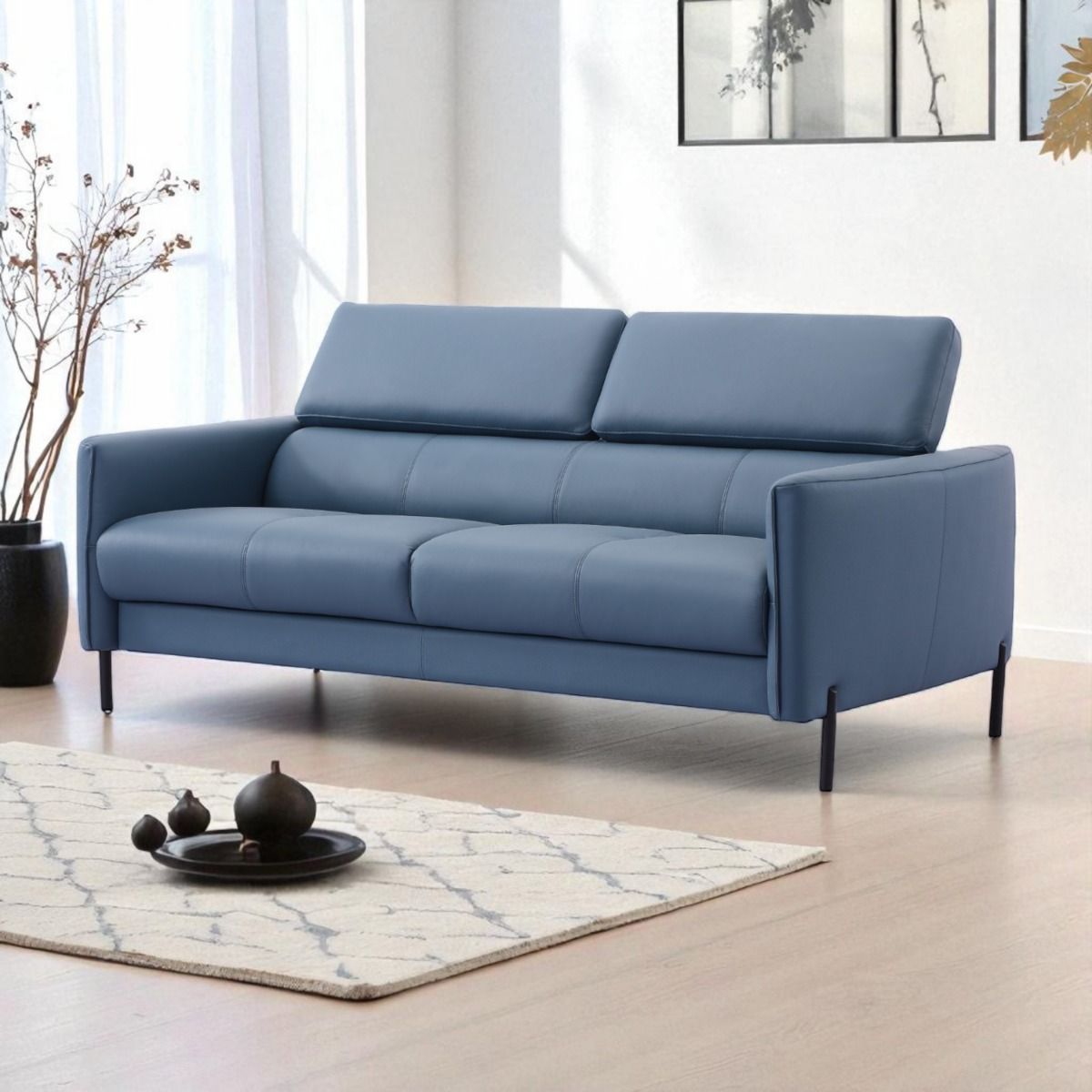 Pisa sininen sohvakalusto 3+2 nahkaa