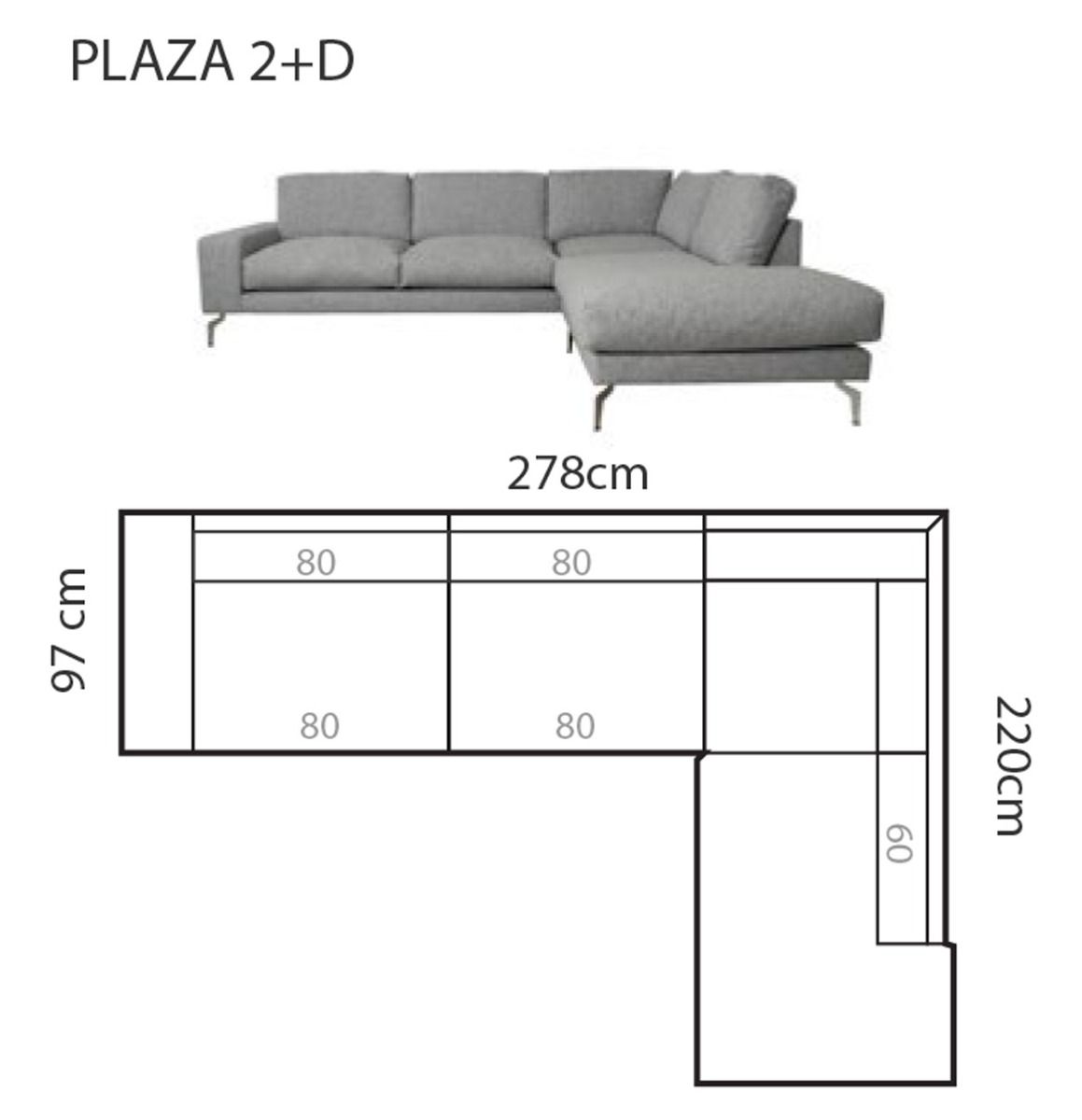 Plaza avokulmasohva 278cm, eri värejä