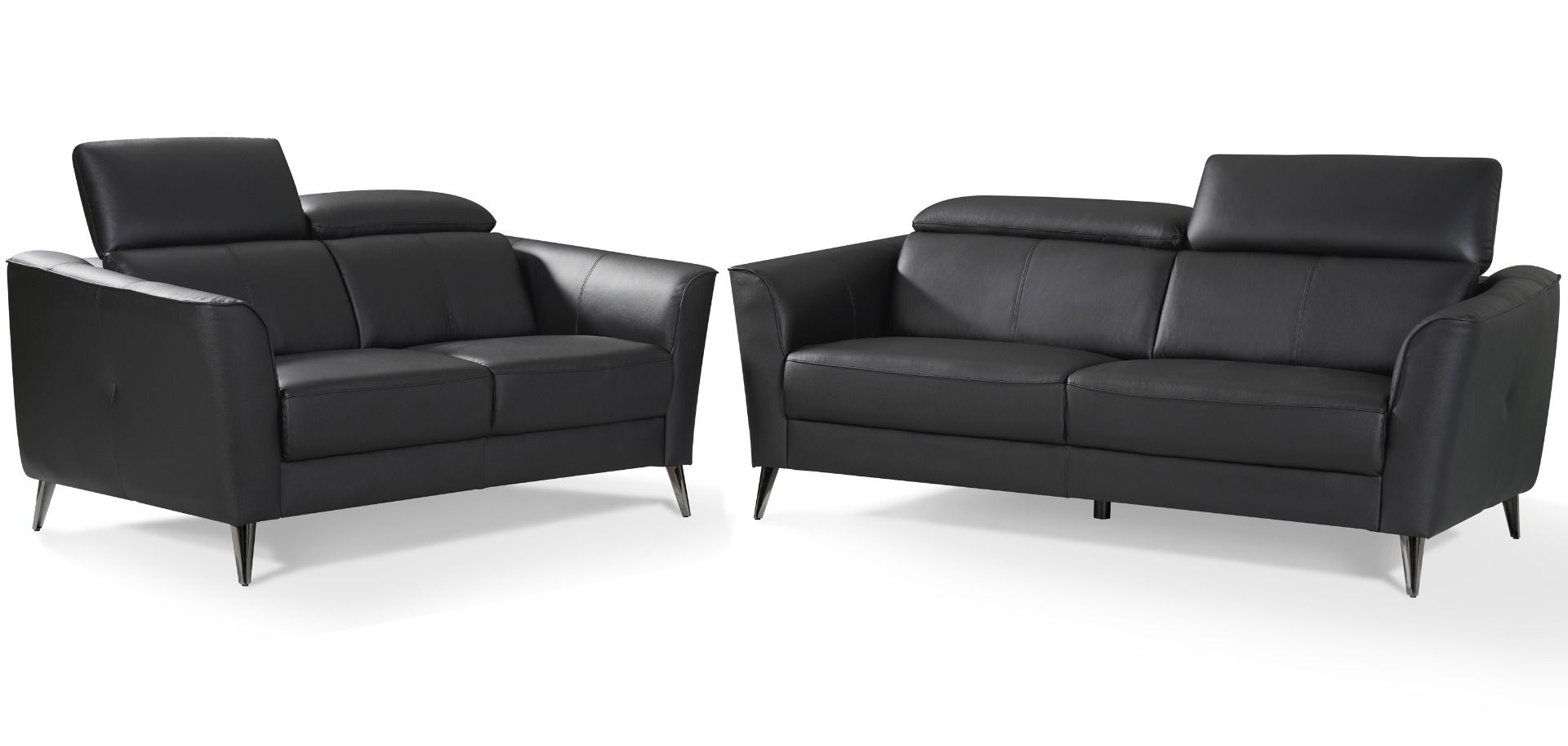 Musta nahkasohvakalusto Plaza 3- ja 2-istuttavilla sohvilla