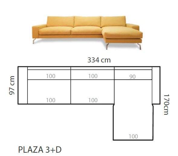 Plaza divaanisohva 334cm, eri värejä