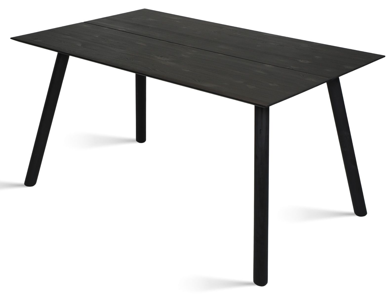 Musta ruokapöytä neljälle henkilölle puisella kannella