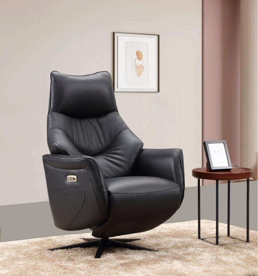 Musta TV-tuoli nahkaverhoiltu Quatro sähkömoottoreilla