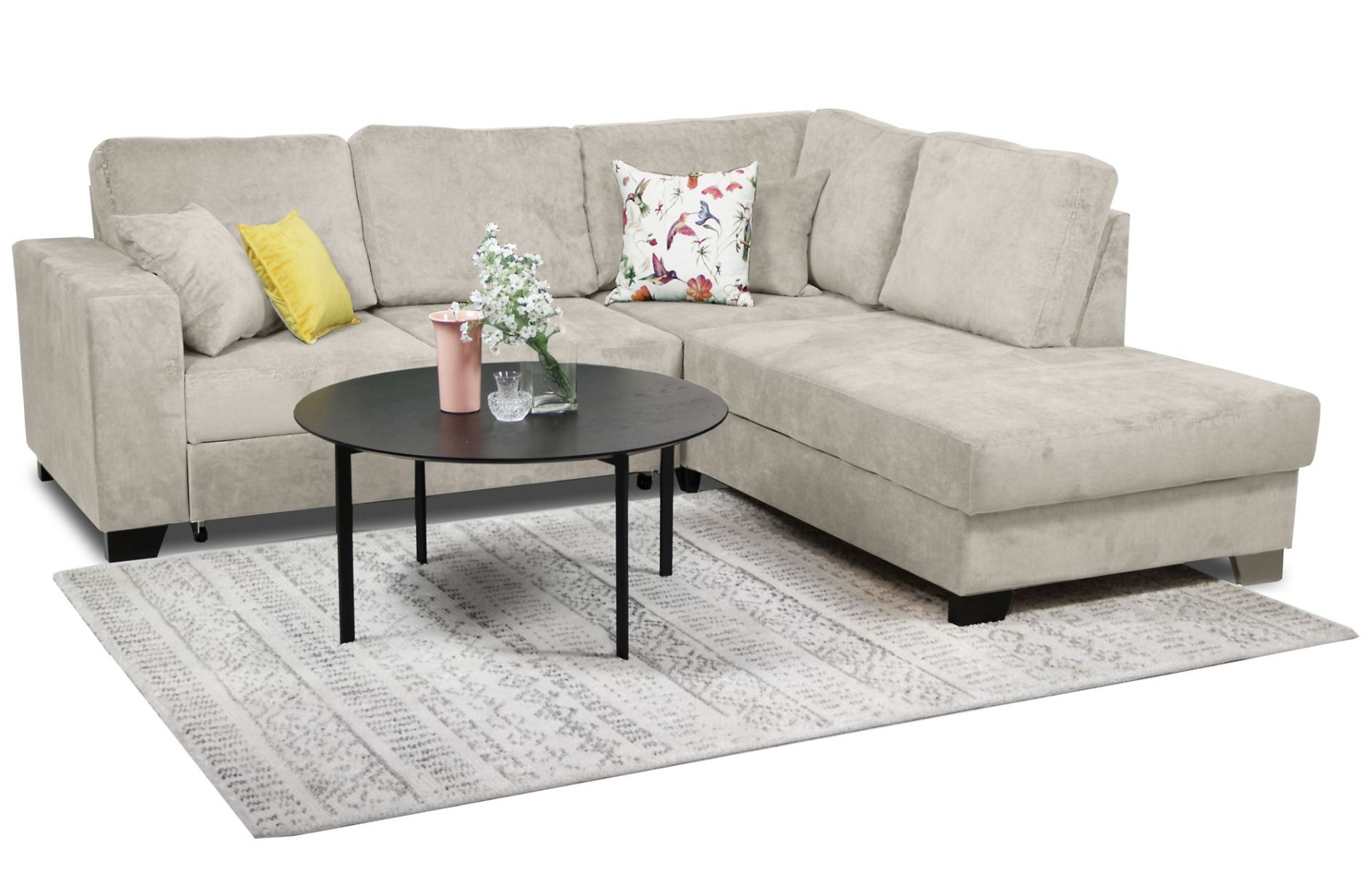 Rico avokulmasohva vuodemekanismilla, vaaleabeige