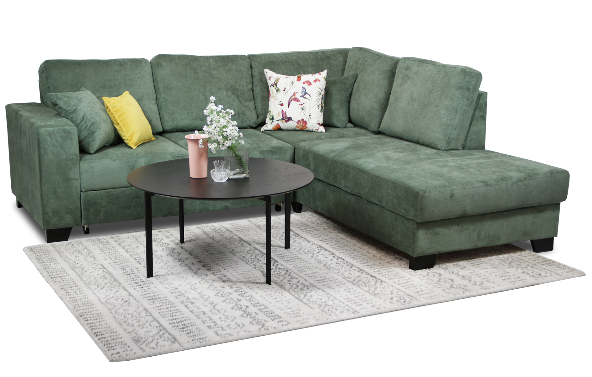 Rico avokulmasohva vuodemekanismilla, vihreä