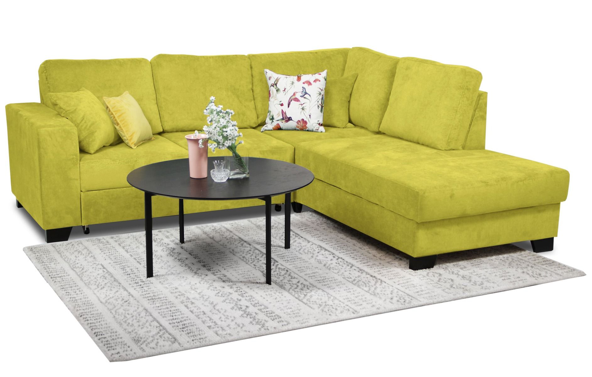 Rico avokulmasohva vuodemekanismilla, keltainen