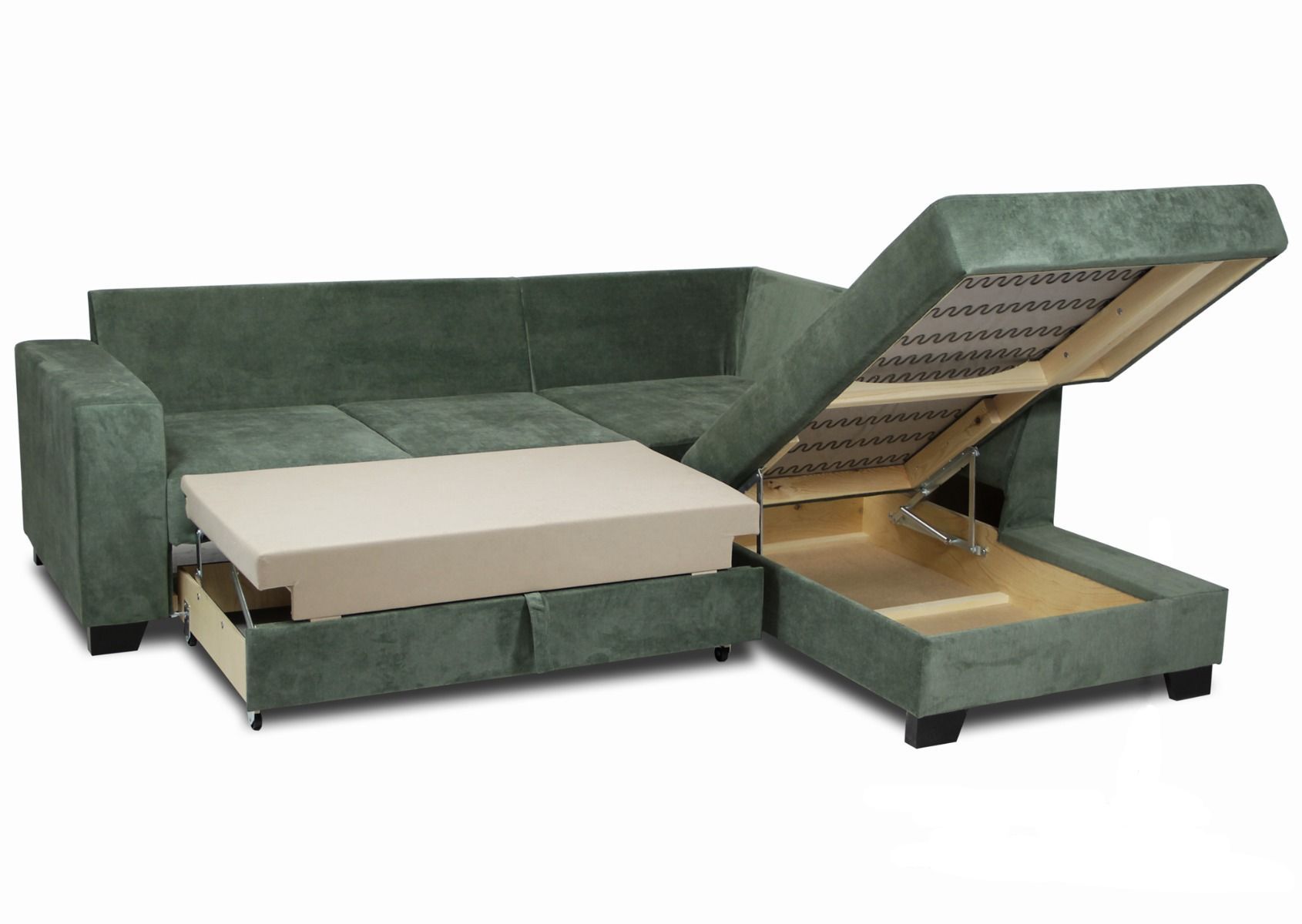 Rico avokulmasohva vuodemekanismilla, vihreä