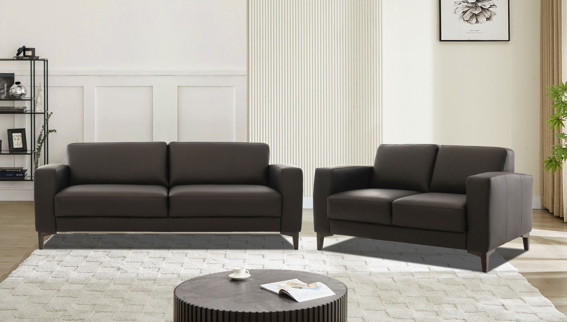 Rotterdam nahkasohvakalusto 3+2 mustaa nahkaa