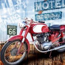 Canvastaulu 40 x 40 x 3 cm Route 66, Motorbikes No1, punainenpyörä