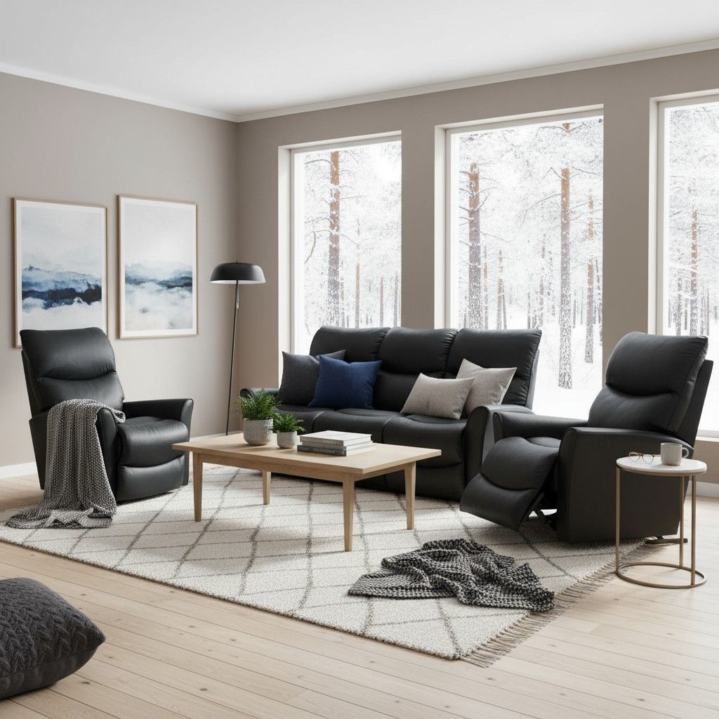 La-Z-Boy Rowan 3+1+1 recliner sohvakalusto, musta nahka