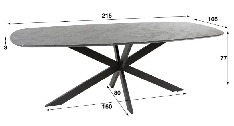 Amsterdam Onyx Cross ruokapöytä 215cm