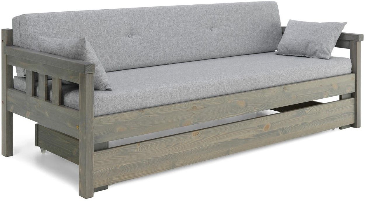 Sami laverisohva harmaa levitettävillä patjoilla ja vuodevaatelaatikolla