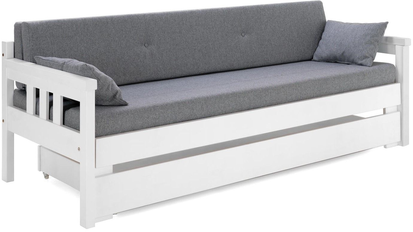 Sami laverisohva valkoinen tummanharmailla patjoilla