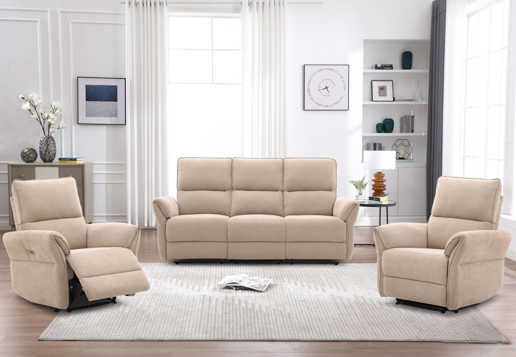 Sandra sohvakalusto khakin värinen mekanismeilla