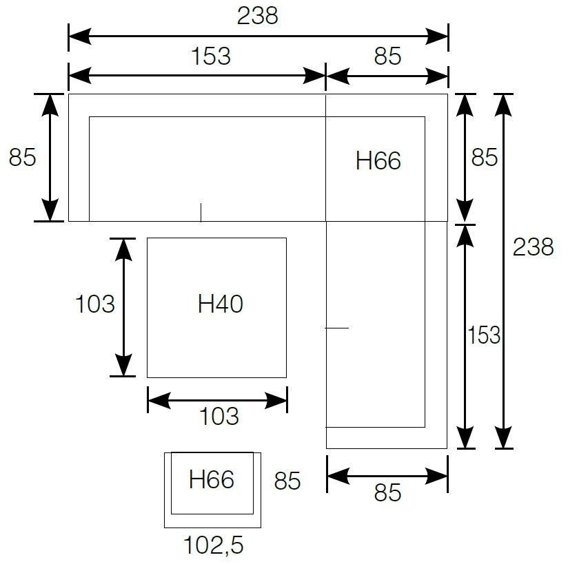 Sasha kulmasohvasetti alumiini, valkoinen