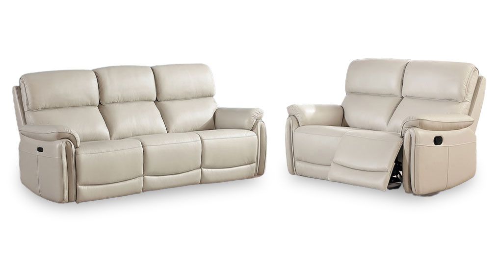 Scarlett sähkösäätöinen mekanismisohvakalusto, johon kuuluu 3- ja 2-istuttavat sohvat, väri taupe / vaaleanharmaa