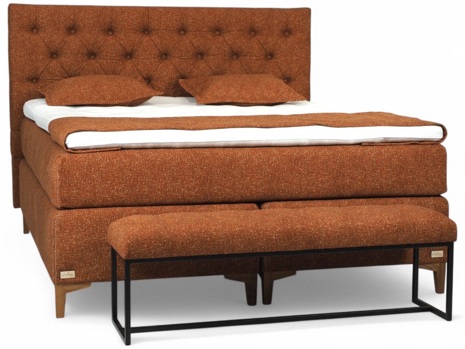 Sinfonia Premium jenkkisänky oranssi nappisängynpäädyllä ja penkillä