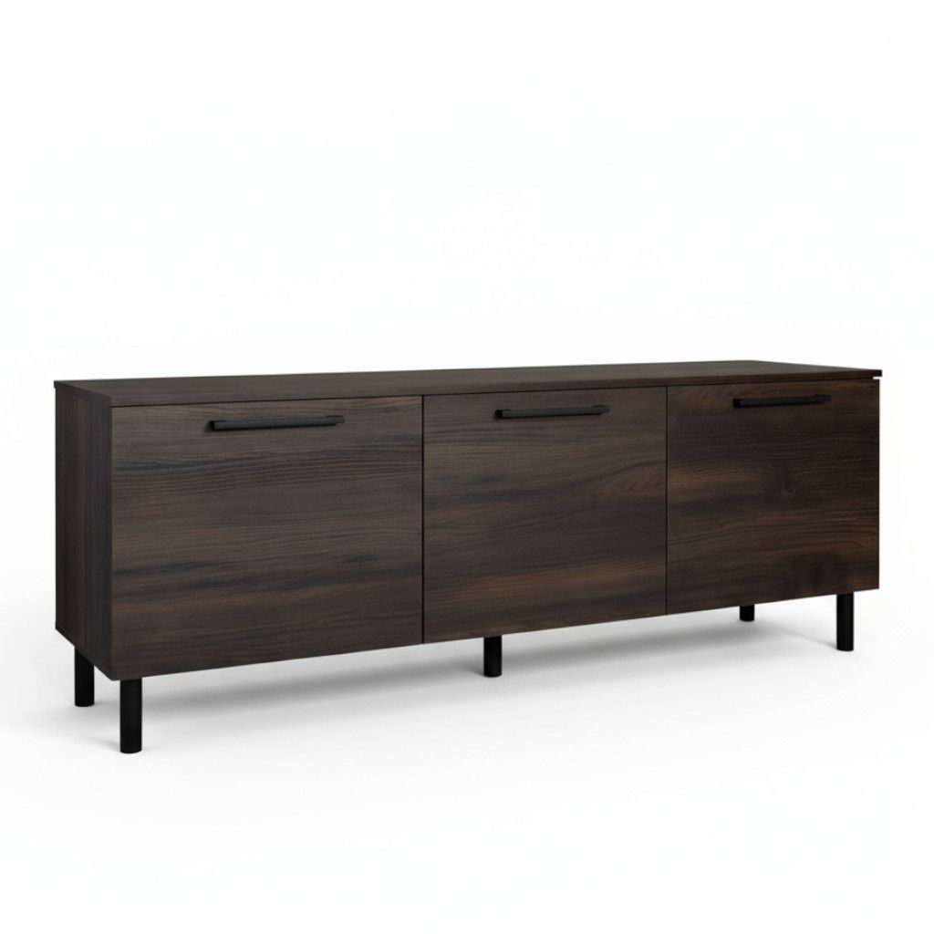 Solo TV-taso tummalla tammen värillä 166 cm leveänä kolmella umpiovella