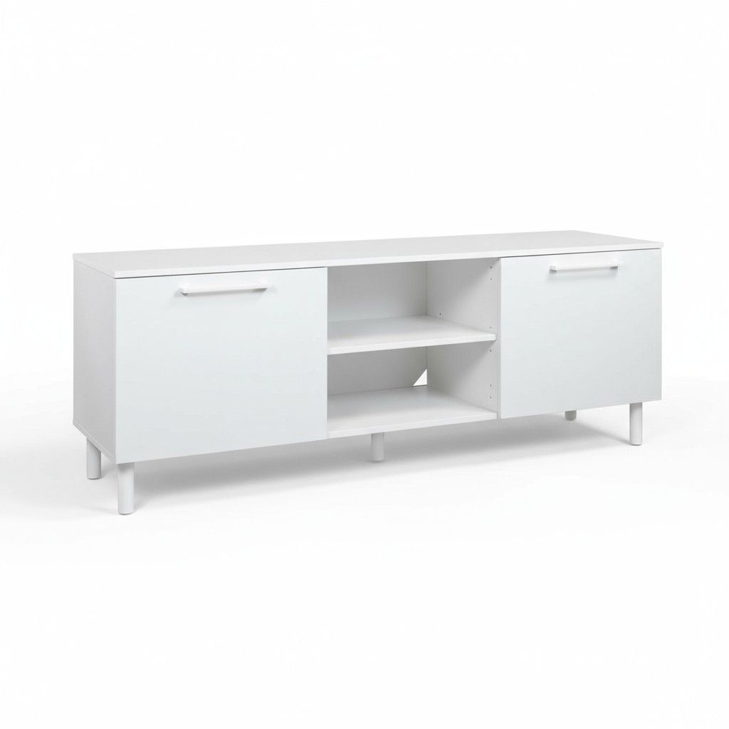 Solo TV-taso valkoinen kahdella ovella ja avohyllyillä 166 cm leveänä