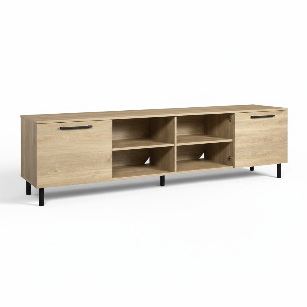 Solo TV-taso 220 tammen värisenä kahdella umpiovella ja avohyllyillä