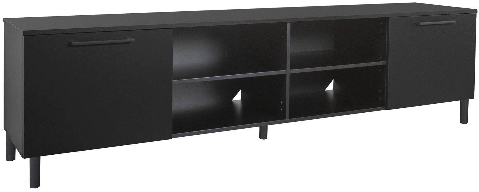 Musta Solo TV-taso avohyllyillä ja ovilla