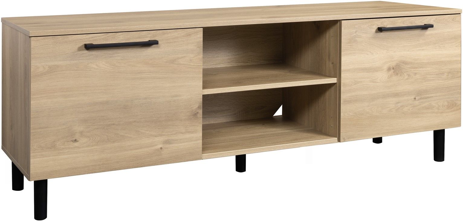 Tammen värinen Solo TV-taso mustilla vetimillä ja jaloilla