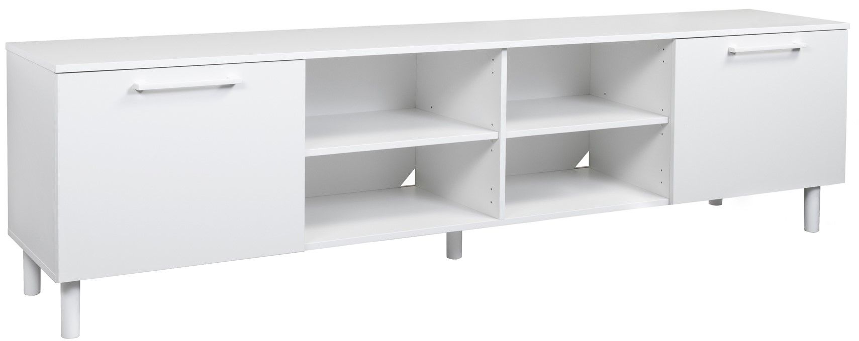 Solo TV-taso valkoisena ja valkoiset jalat sekä vetimet