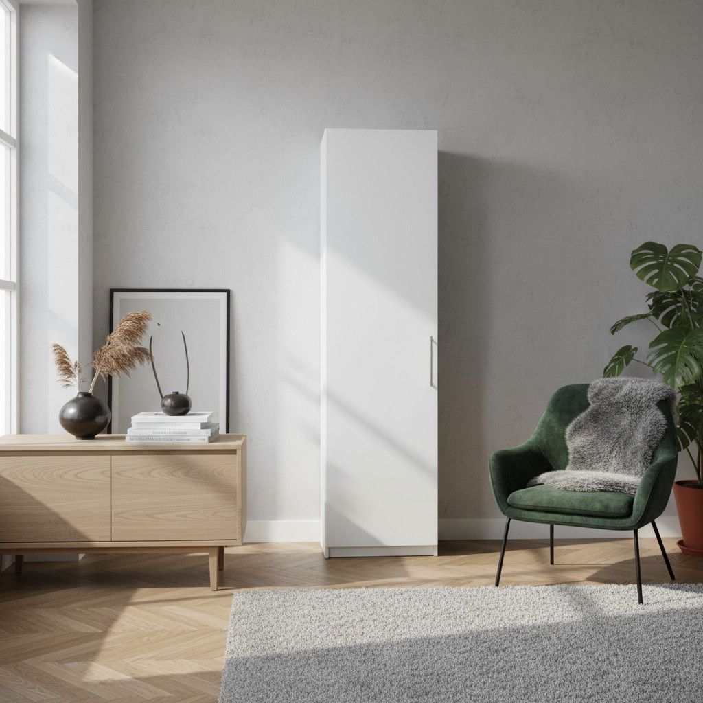 Stina vaatekaappi 50 cm leveä, jossa valkoinen saranaovi