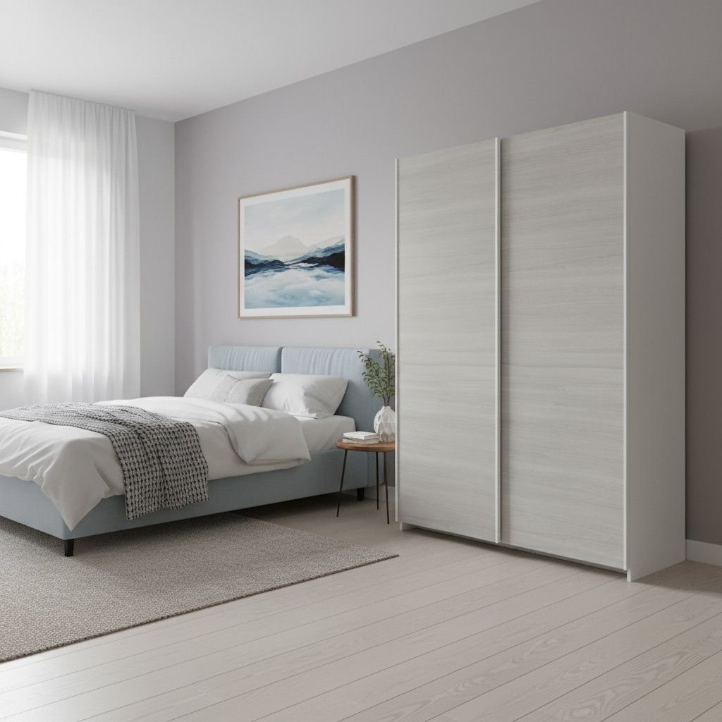 Stina liukuovikomero 150 cm leveä kahdella hopeajalava ovella