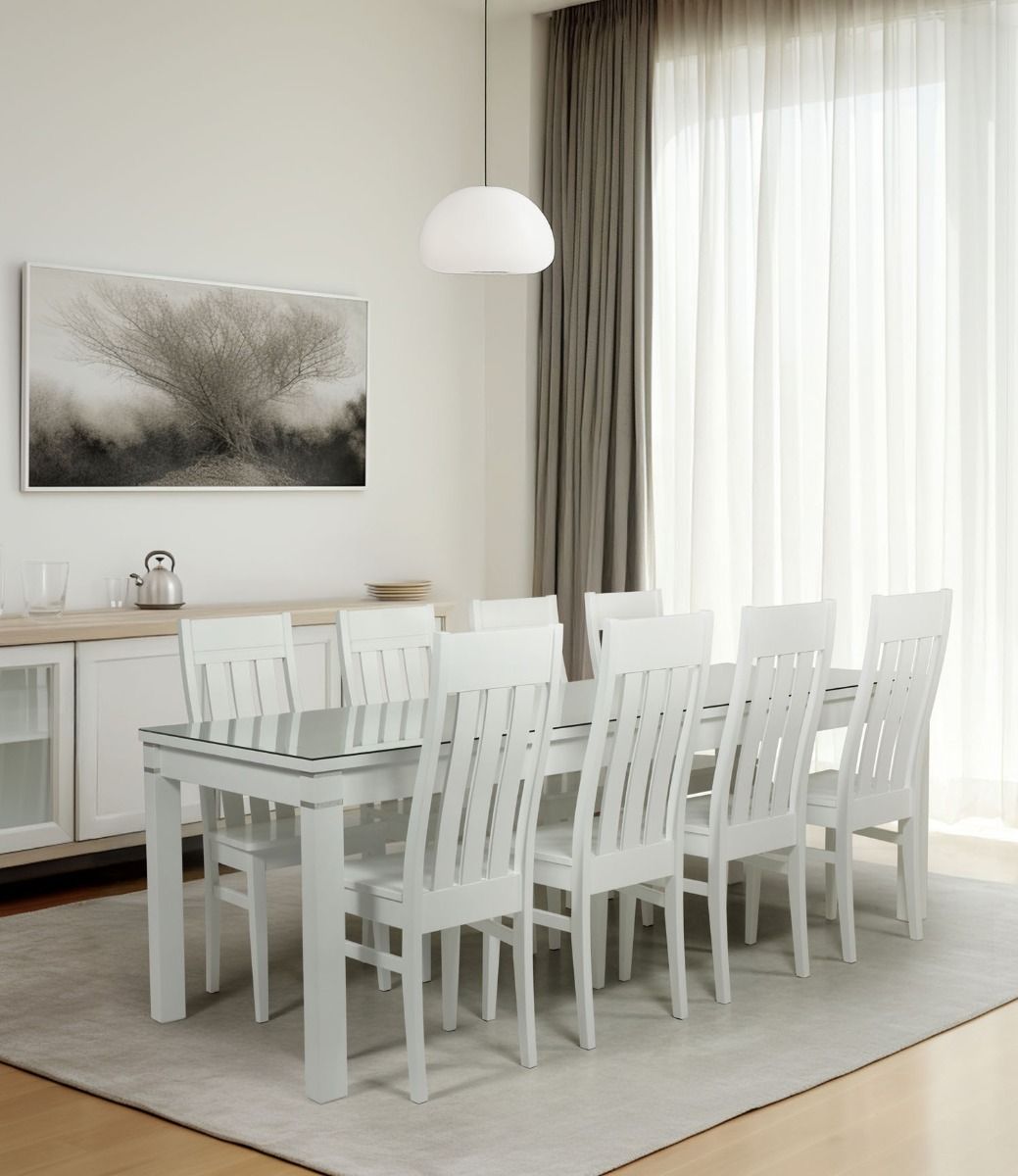 Tähkä ruokapöytä sekä kahdeksan Kanerva ruokapöydän tuolia