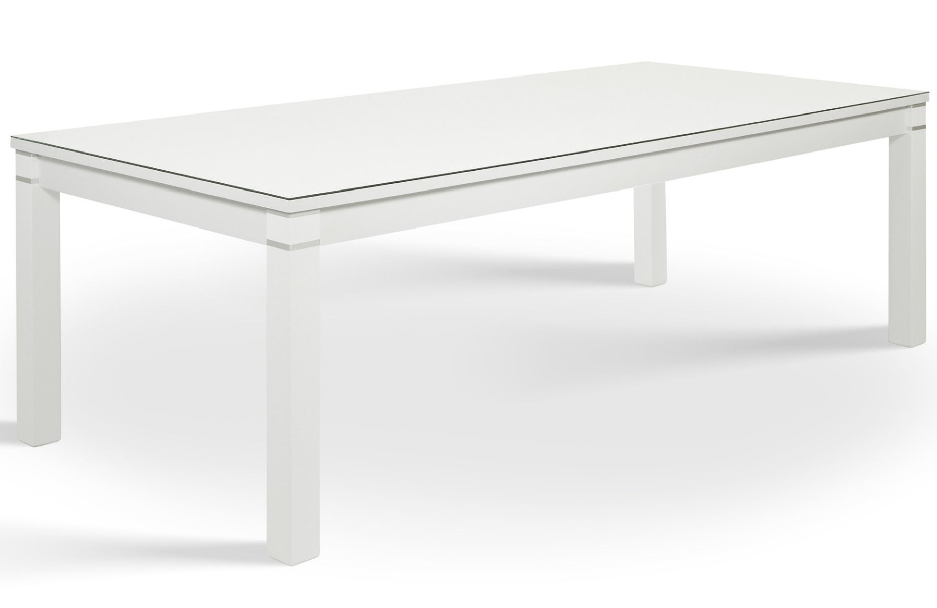 Iso valkoinen 100 x 220 cm ruokapöytä lasikannella kahdeksalle hengelle