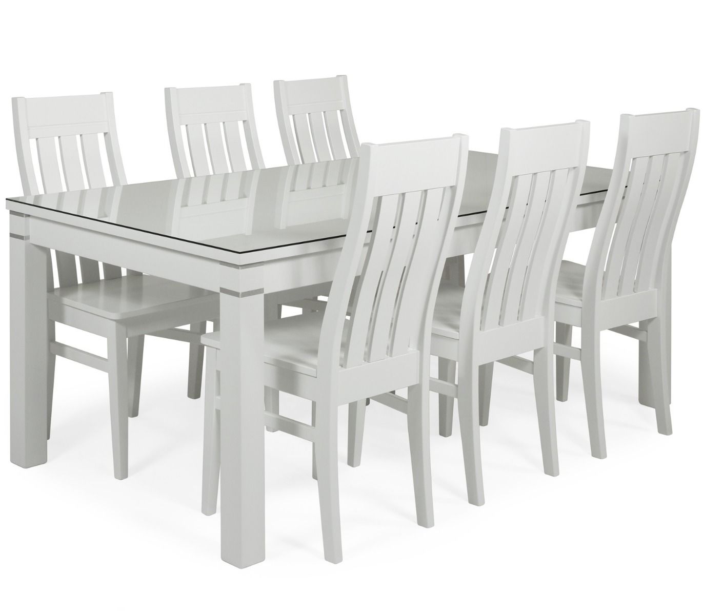 Tähkä ruokaryhmä kuudelle valkoisilla Kanerva tuoleilla ja lasikannella