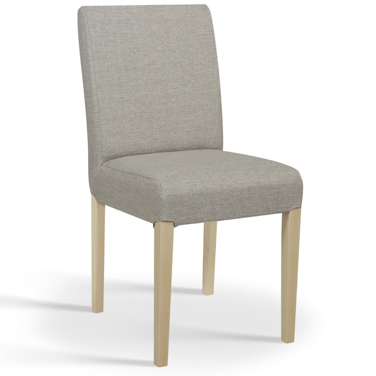 Hiekan värinen verhoiltu ruokapöydän tuoli jossa on koivun väriset jalat