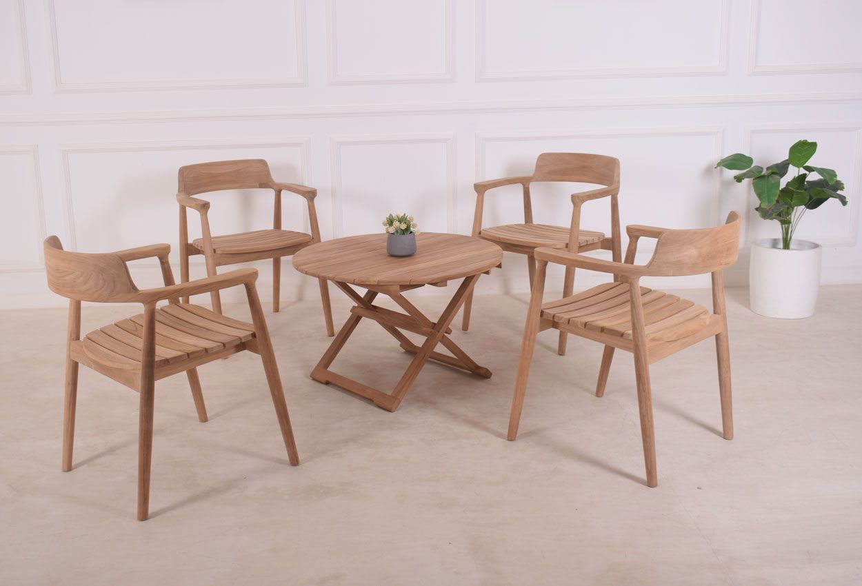 Samosir pöytä + 4 Timor tuolia, tiikkiä