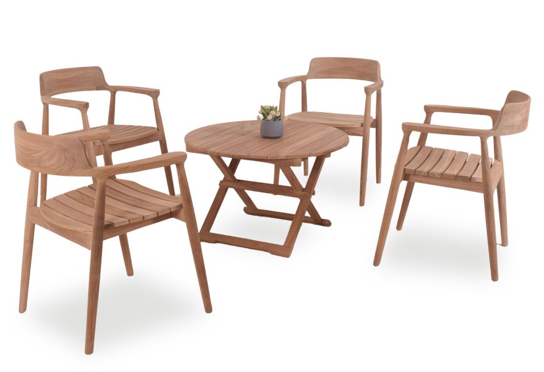 Timor pöytäsetti 4:lle, materiaali laadukasta tiikkiä