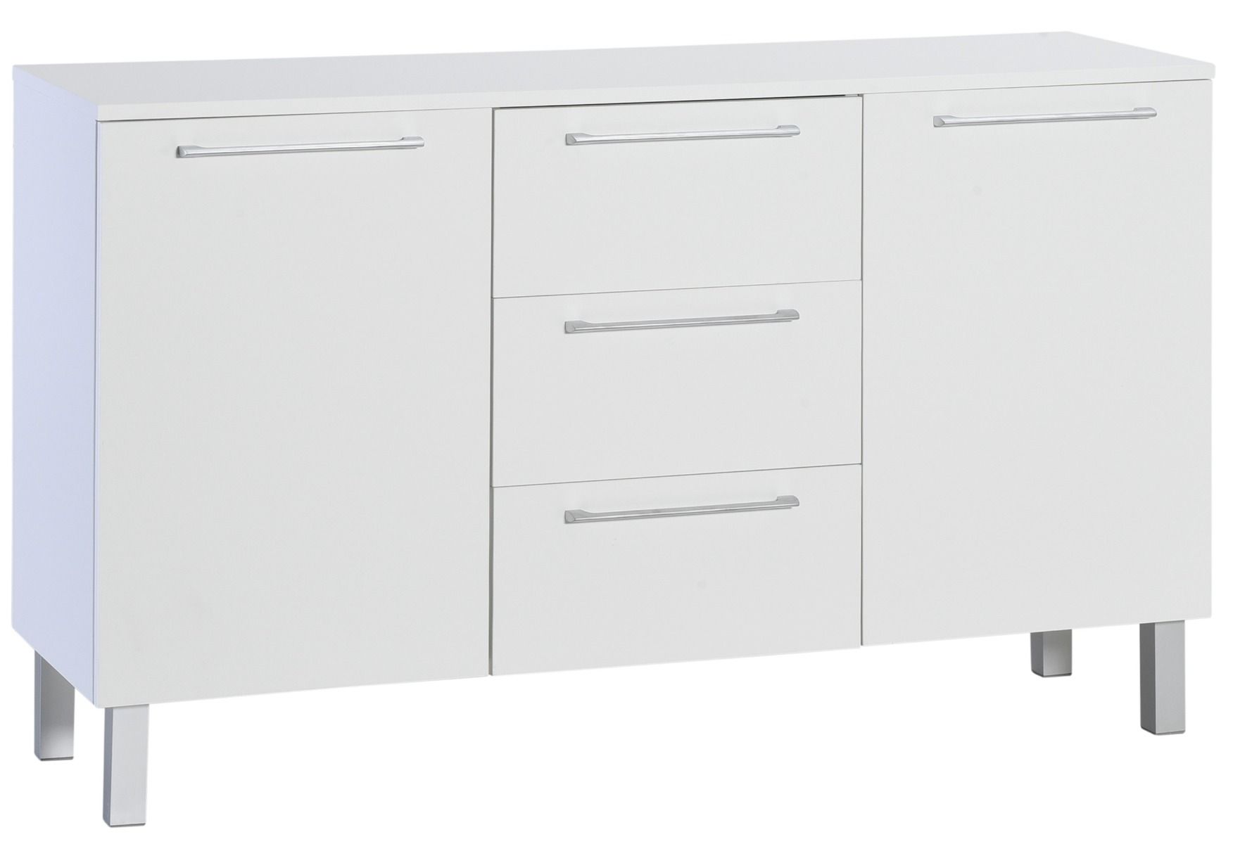 Valkoinen Touko senkki kahdella umpiovellisella kaapilla sekä kolmella vetolaatikolla.