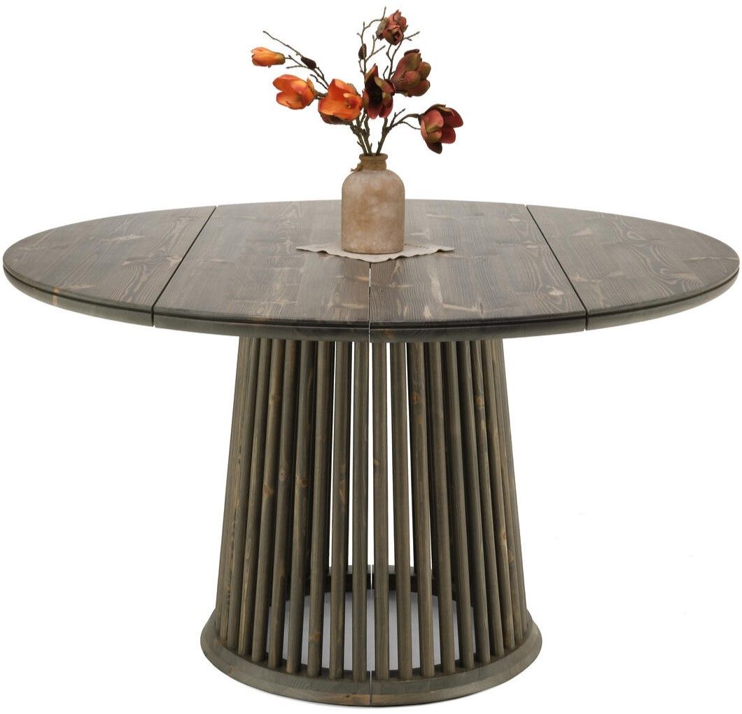 Pyöreä Tuuli 130 ruokapöytä puisella rimajalalla