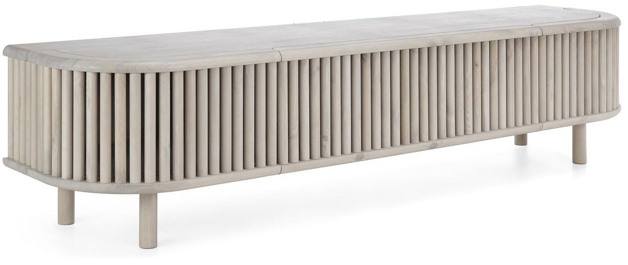 Tyyni TV-taso rimaovilla ja vaalealla värillä