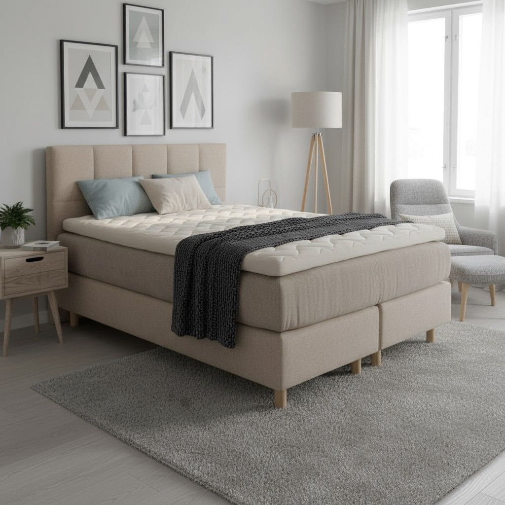 Unelma jenkkisänky 160x200 ergonomisella jousettomalla patjalla kuvattu makuuhuoneessa