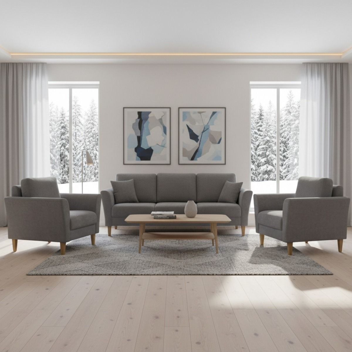 Unico Bistro 3+1+1 sohvakalusto harmaalla verhoilulla