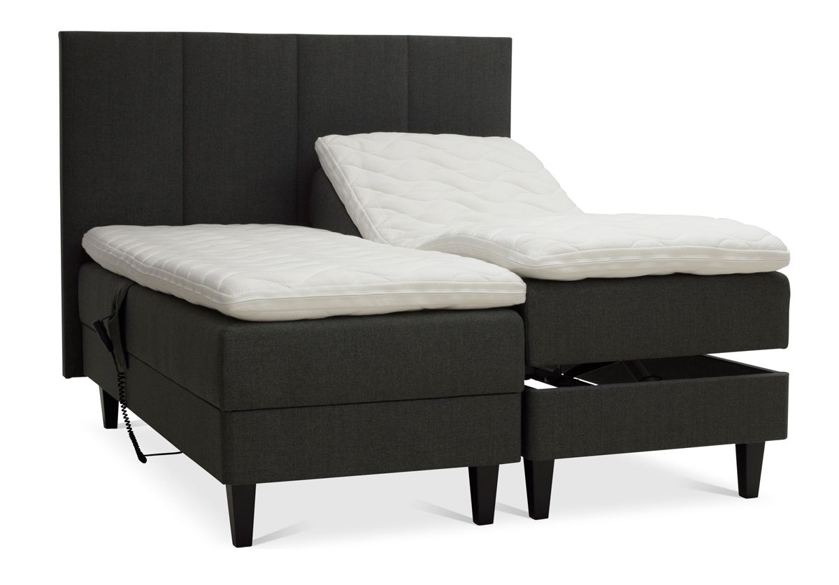 Kotimainen Unico Lumo moottorisänky 160x200cm, erillisillä rungoilla, harmaalla verhoilukankaalla sekä erillisillä valkoisilla petauspatjoilla.