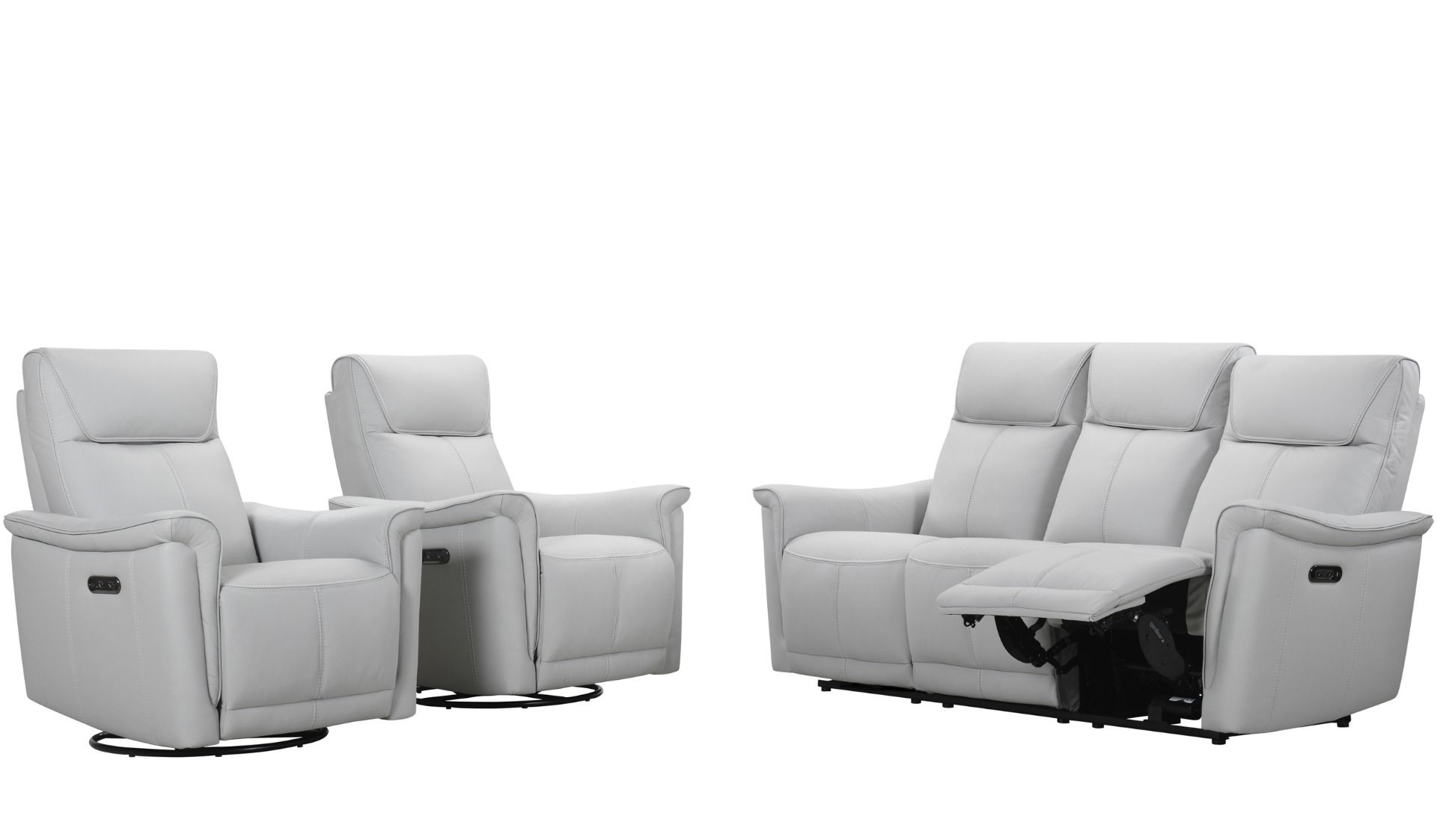 Valencia 3+1+1 vaaleanharmaa nahkasohvakalusto sähkömekanismeillä