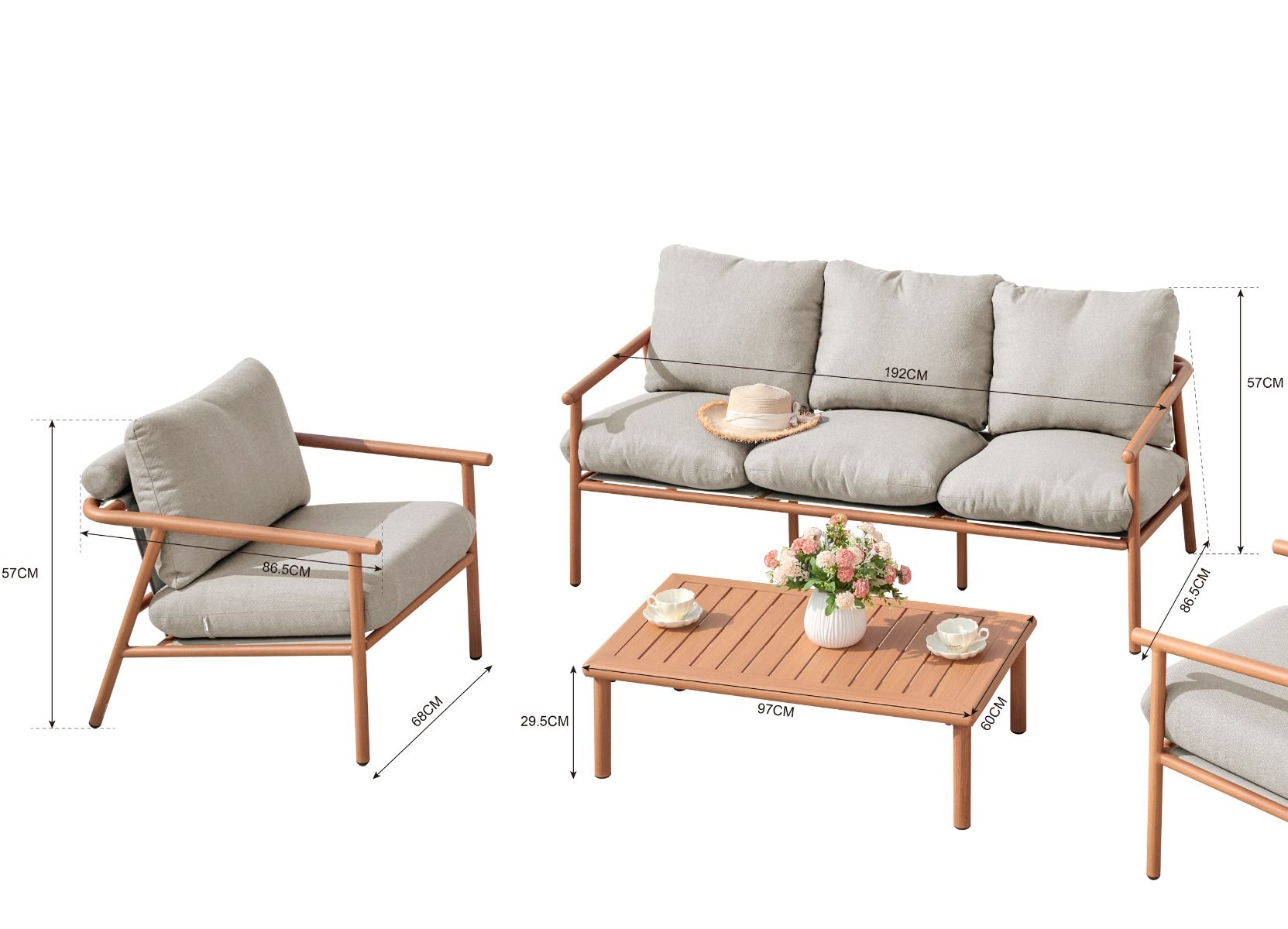 Vanamo terassin sohvasetti 3+1+1 beige