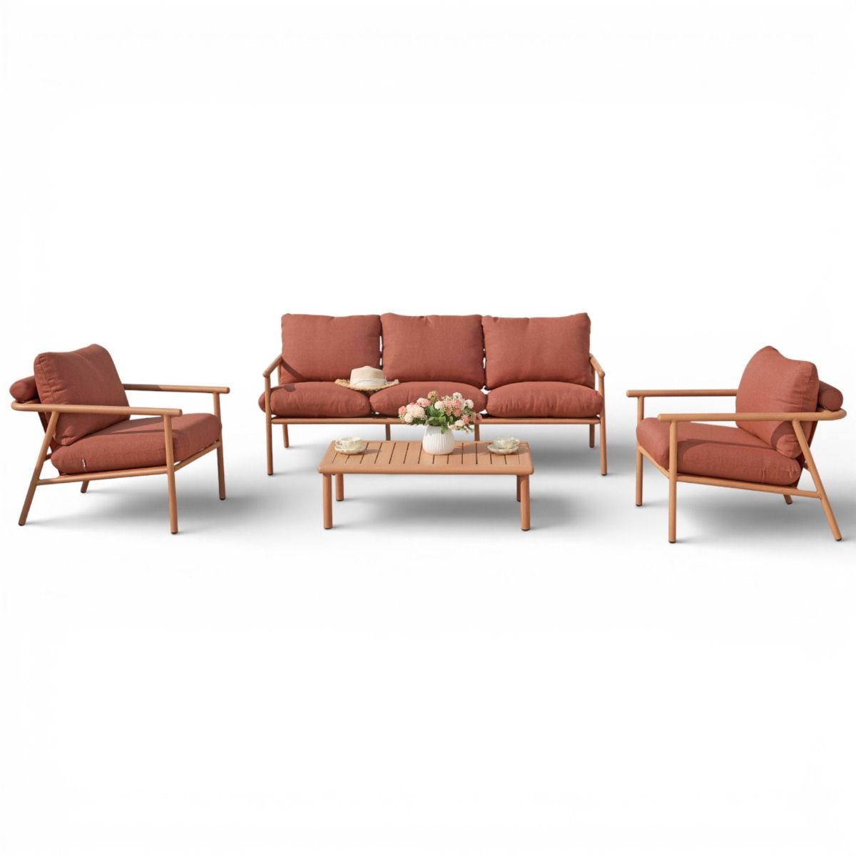 Vanamo 3+1+1 puutarhakalustesetti sohvalla ja nojatuoleilla