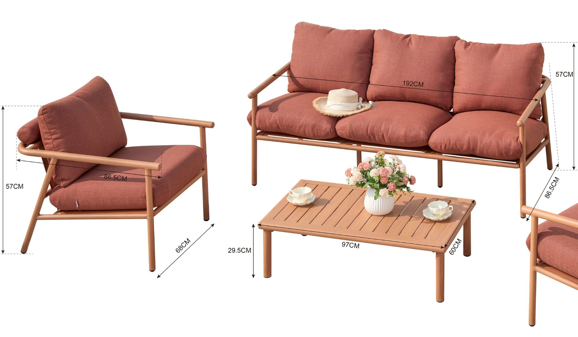 Vanamo terassin sohvasetti 3+1+1 terra