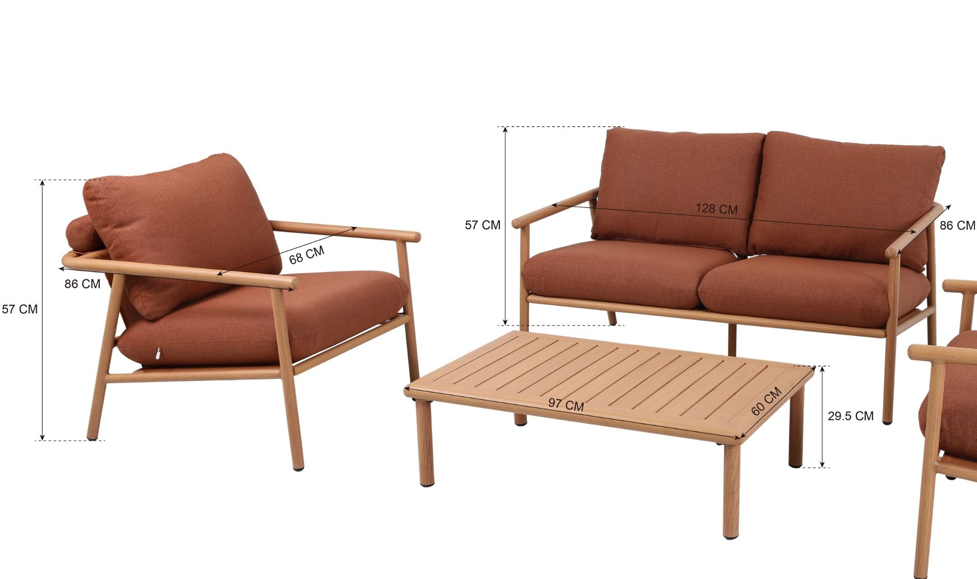 Vanamo terassin sohvasetti 2+1+1 terra